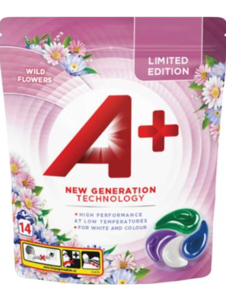 Капсулы для стирки A+ Wild Flowers Дикие цветы для цветного и белого белья 14шт