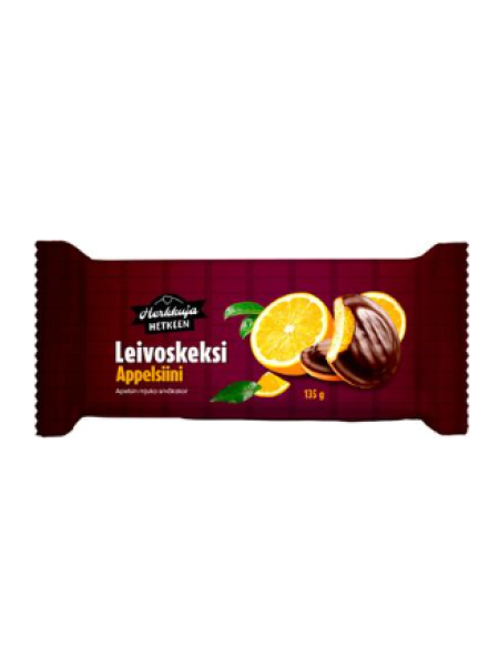Печенье со вкусом апельсина и какао-глазурью Herkkuja Hetkeen leivoskeksi appelsiini 135г