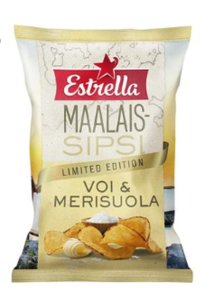 Чипсы Estrella Maalaissipsi voi & merisuola 180 г со вкусом масла и морской соли 