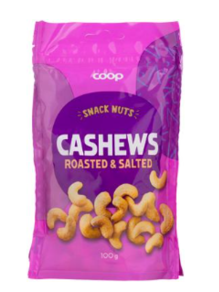 Кешью жареный и соленый Coop paahdetut & suolatut cashewpähkinät 100 г