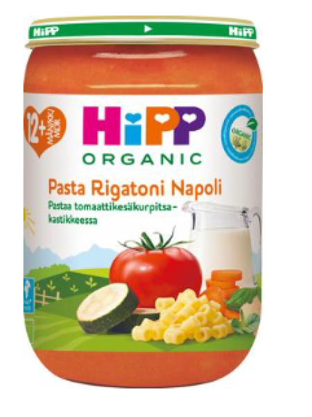  Органическая паста  HiPP Organic Pastaa Tomaatti-kesäkurpitsakastikkeessa 220г с 12 месяцев