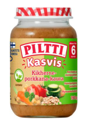 Детское питание Piltti Vegetable 190 г овсянка с нутом и морковью для детей 6 месяцев