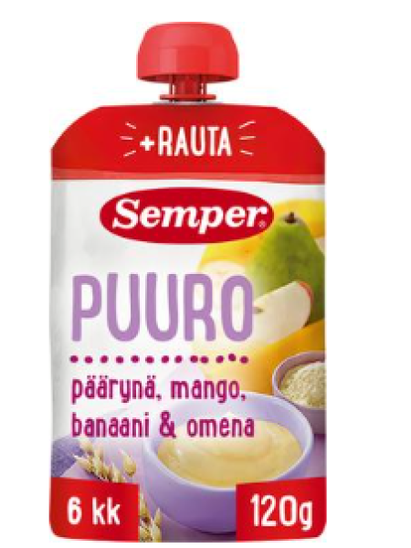 Готовая каша Semper  Puuro Päärynä & Mango 120г груша манго с  6 месяцев
