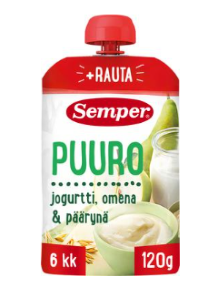 Готовая каша Semper Puuro Jogurtti Omena & Päärynä 120 гр с 6 месяцев йогурт, яблоко и груша  