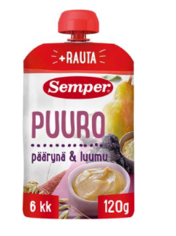 Готовая каша груша слива Semper Puuro Päärynä & Luumu 120г с 6 месяцев 