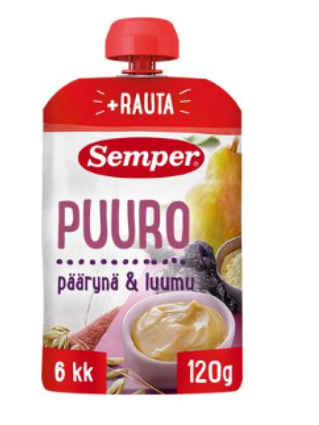 Готовая каша груша слива Semper Puuro Päärynä & Luumu 120г с 6 месяцев 