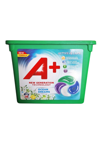 Капсулы для стирки А+ 4 in 1 Ocean+Lemon 38 шт