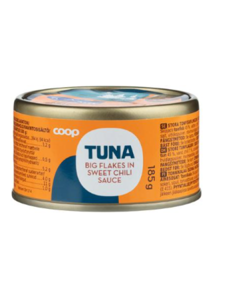 Тунец в сладком соусе чили Coop tonnikala hiutaleina makeassa chilikastikkeessa MSC 185г