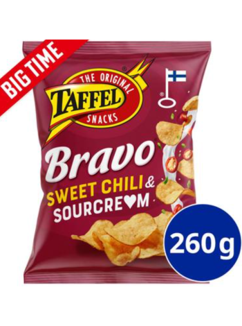 Картофельные чипсы Taffel Bravo со вкусом сметаны и сладкого перца чили 260г