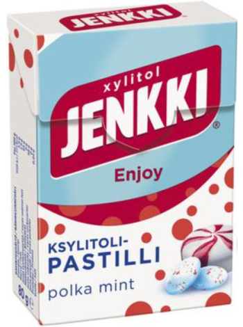 Пастилки с ксилитом Jenkki Enjoy Polka Mint Ksylitolipastilli 80г
