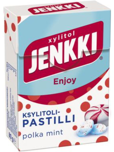 Пастилки с ксилитом Jenkki Enjoy Polka Mint Ksylitolipastilli 80г