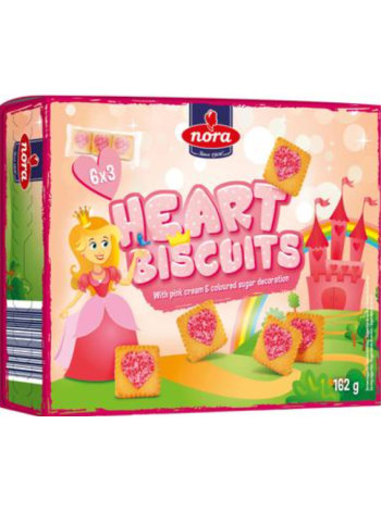 Детское печенье Nora heart biscuits 162г с розовым кремом со вкусом клубники