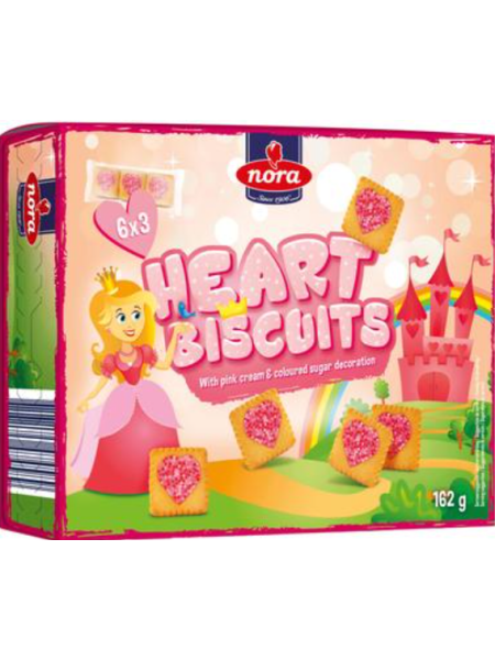Детское печенье Nora heart biscuits 162г с розовым кремом со вкусом клубники
