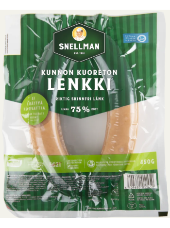 Настоящая колбаса без кожицы Snellman Kunnon kuoreton lenkki 450г 77% мяса