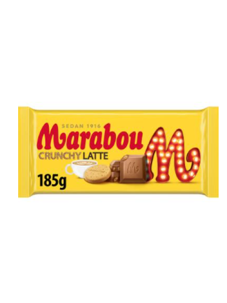 Плиточный молочный шоколад Marabou Crunchy Latte 185г с кофейным вкусои и хрустящими кусочками печенья Digestive