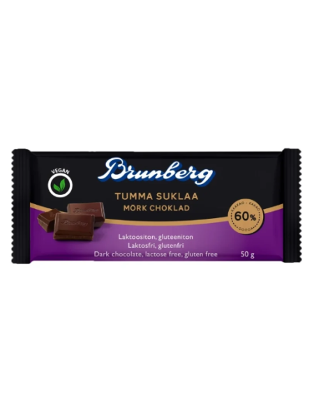 Плиточный шоколад темный Brunberg 60% 50г без лактозы