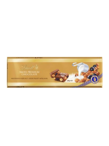Плитка молочного шоколада Lindt Gold 300г с изюмом и орехами 