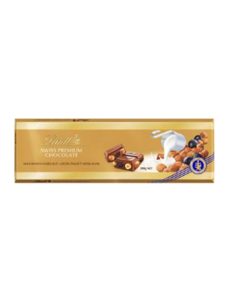 Плитка молочного шоколада Lindt Gold 300г с изюмом и орехами 