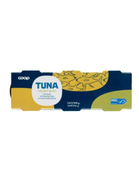 Тунец кусочками в масле Coop Tonnikalaa Paloina Öljyssä в кусочках в масле 3 х 80/56 г 