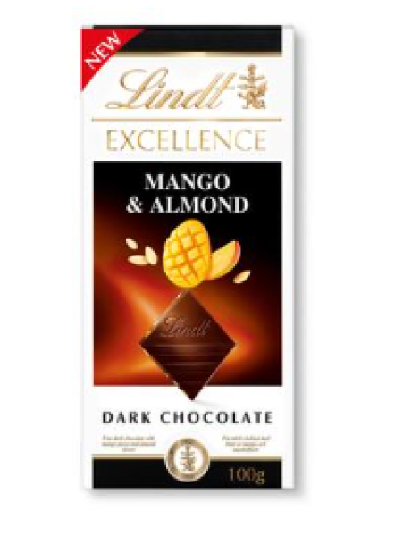 Плитка темного шоколада Lindt EXCELLENCE 100г Манго и миндаль