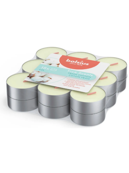 Ароматические свечи Bolsius True Scent Fresh Cotton 18шт с ароматом хлопка