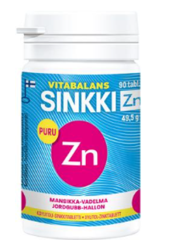 Жевательные таблетки с цинком Vitabalans Sinkki Zn 90шт со вкусом клубники и малины