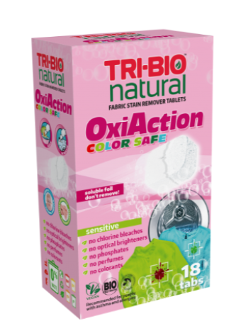 Таблетки для удаления пятен с цветного белья TRI-BIO Oxi-Action 18 шт для чувствительной кожи 