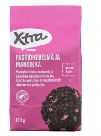 Черный рассыпной чай со вкусом маракуйи, ревеня и клубники Xtra passiohedelmä ja mansikka irtotee 100г