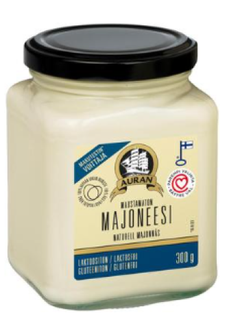 Майонез с мягким вкусом Auran Maustamaton majoneesi 300г в стекле без лактозы глютена и молока