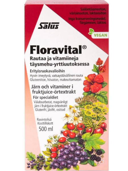 Железо и витамины в цельном соке Salus Blutsaft Floravital 500мл экстракт трав