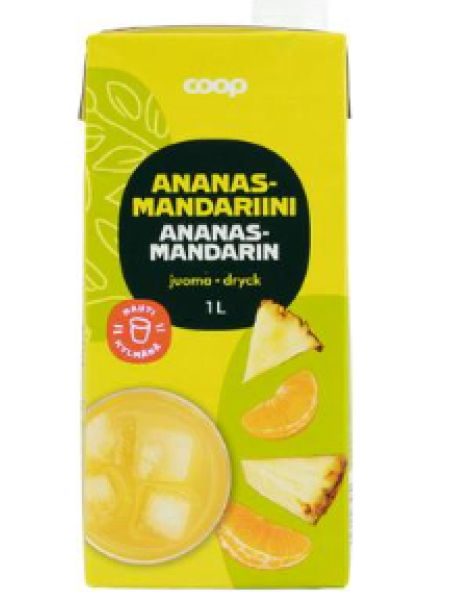 Напиток сокосодержащий Coop ananas-mandariinijuoma 1л ананас мандарин