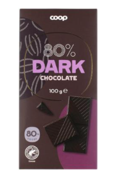Плиточный шоколад Coop Dark 80 % tumma suklaa 100г