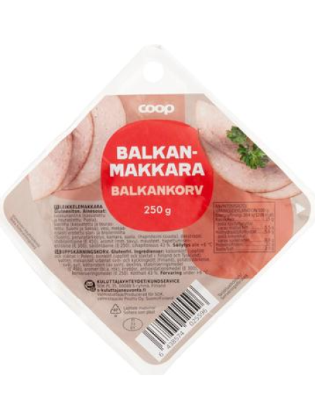 Вареная колбаса Coop Balkan 250г нарезка не содержит глютен