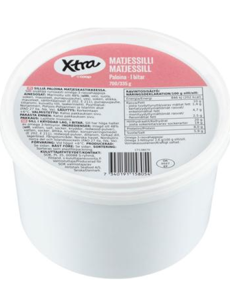 Кусочки сельди в соусе матьес Xtra matjessilli 700/335г в ведре
