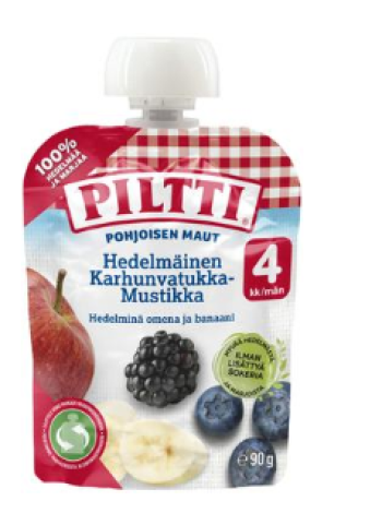 Фруктовое пюре ежевика-черничка Piltti Hedelmäinen Karhunvatukka-Mustikka с 4 месяцев 90г