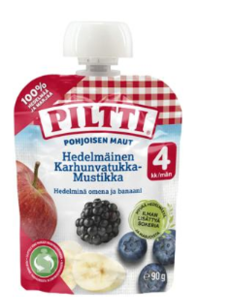 Фруктовое пюре ежевика-черничка Piltti Hedelmäinen Karhunvatukka-Mustikka с 4 месяцев 90г