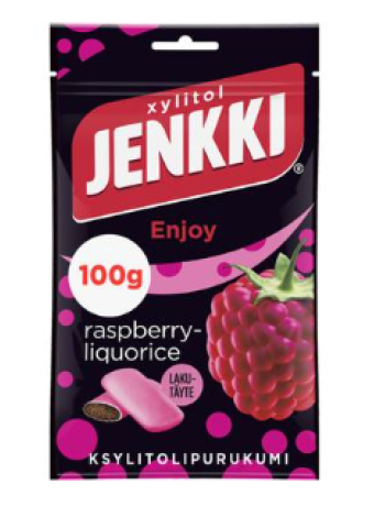 Жевательная резинка с ксилитом Jenkki Enjoy Raspberry-Liquorice 100г малина-лакрица