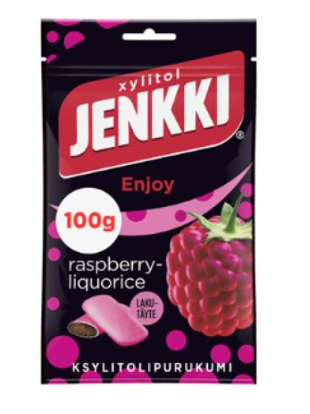 Жевательная резинка с ксилитом Jenkki Enjoy Raspberry-Liquorice 100г малина-лакрица