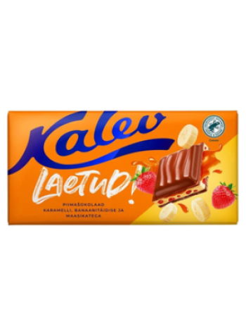 Молочный шоколад с карамелью бананом и клубникой Kalev Laetud! 143г