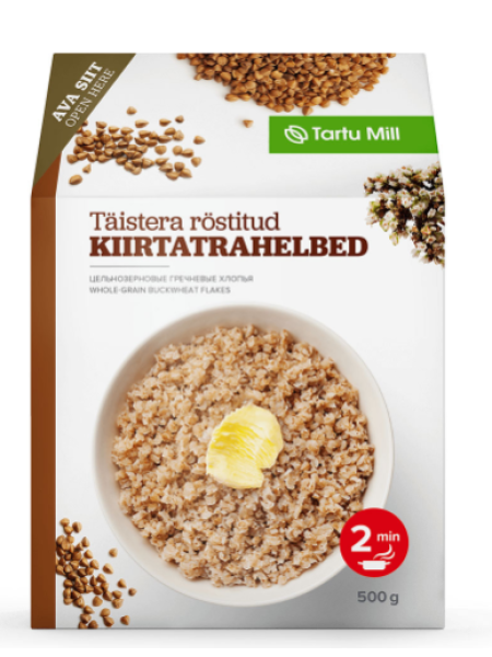 Хлопья быстрого приготовления цельнозерновые жареные TARTU MILL 500 г