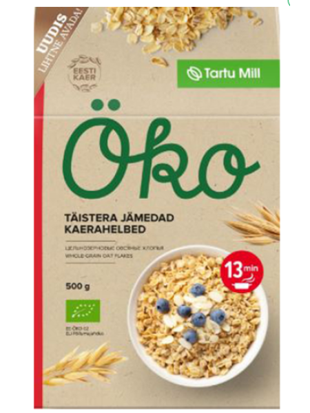 Цельнозерновая овсянка грубого помола Эко TARTU MILL Täistera jämedad kaerahelbed 500 г