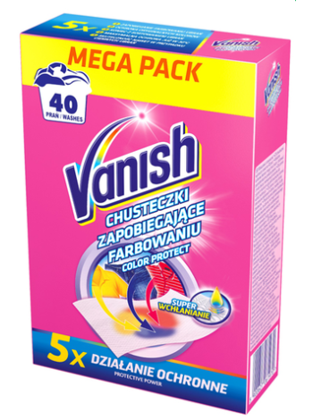 Салфетки для стирки сохраняющие цвет Vanish Color Prodect 20 шт до 40 стирок