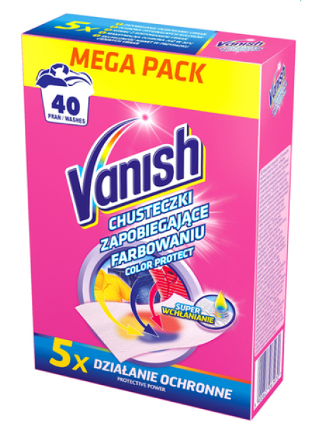 Салфетки для стирки сохраняющие цвет Vanish Color Prodect 20 шт до 40 стирок