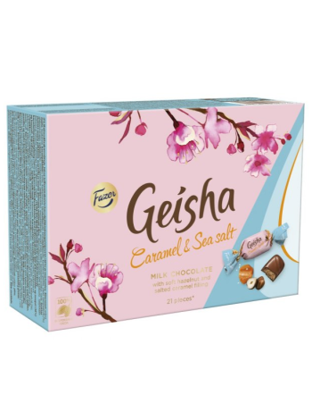 Конфеты шоколадные Geisha 150г с начинкой из тертого ореха,ириса и морской солью