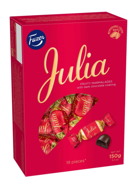 Конфеты Karl Fazer Julia 150 г из темного шоколада с мармеладом 