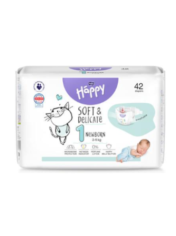 Подгузники Happy Bella Newborn размер 1 42 шт 2-5 кг