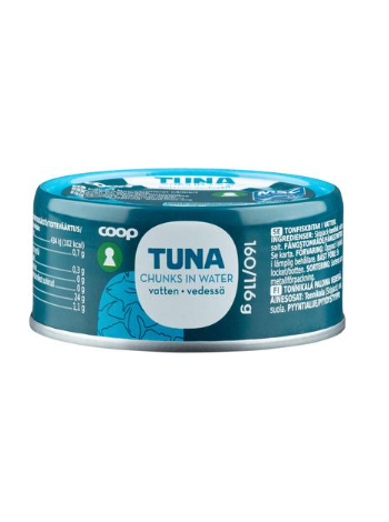 Тунец в кусочках в воде Coop Tonnikalaa Paloina Vedessä MSC 160/116г
