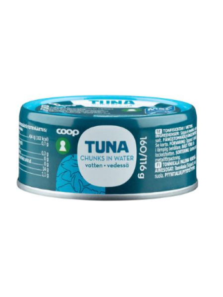 Тунец в кусочках в воде Coop Tonnikalaa Paloina Vedessä MSC 160/116г