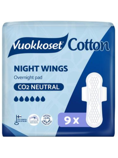 Прокладки ночные с крылашками Vuokkoset Cotton Night Wings 9шт