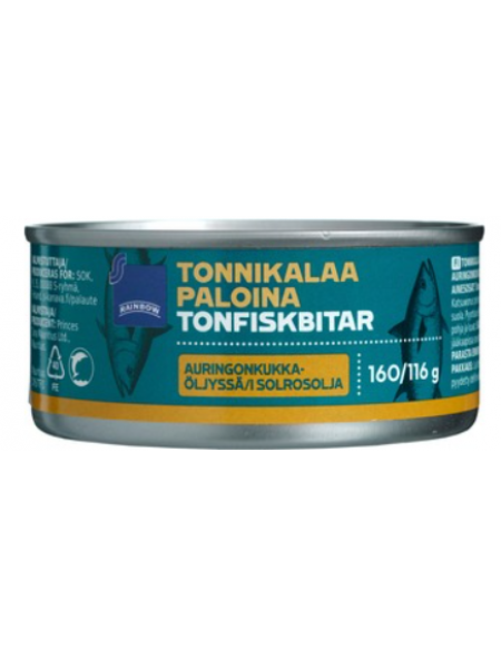 Кусочки тунца в подсолнечном масле Rainbow Tonnikalaa Paloina 160/116г